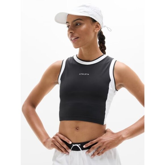 New Athleta L Power Serve Muscle Tank Large Black Bright White - Picture 1 of 7